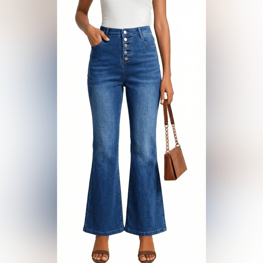 MLDRA Womens Jeans Flare Bell Bottom High Waist Bootcut Button Fly Size Small